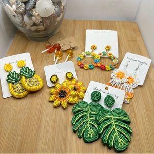 NWT Lot Bundle set pierced earrings summer/vacation vibes pineapple flowers